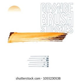 Orange brush stroke and texture. Grunge vector abstract hand - painted element. Underline and border design.