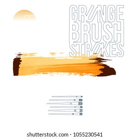 Orange brush stroke and texture. Grunge vector abstract hand - painted element. Underline and border design.