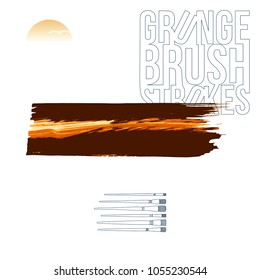 Orange brush stroke and texture. Grunge vector abstract hand - painted element. Underline and border design.