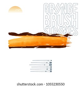 Orange brush stroke and texture. Grunge vector abstract hand - painted element. Underline and border design.