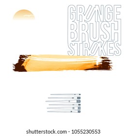 Orange brush stroke and texture. Grunge vector abstract hand - painted element. Underline and border design.
