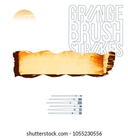 Orange brush stroke and texture. Grunge vector abstract hand - painted element. Underline and border design.