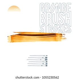 Orange brush stroke and texture. Grunge vector abstract hand - painted element. Underline and border design.