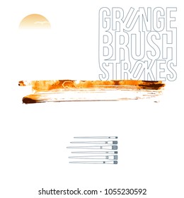 Orange brush stroke and texture. Grunge vector abstract hand - painted element. Underline and border design.