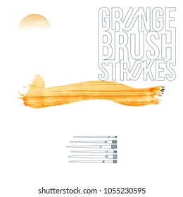 Orange brush stroke and texture. Grunge vector abstract hand - painted element. Underline and border design.