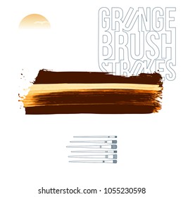 Orange brush stroke and texture. Grunge vector abstract hand - painted element. Underline and border design.