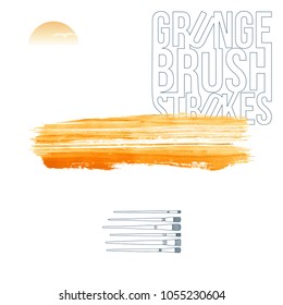 Orange brush stroke and texture. Grunge vector abstract hand - painted element. Underline and border design.