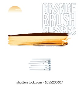 Orange brush stroke and texture. Grunge vector abstract hand - painted element. Underline and border design.