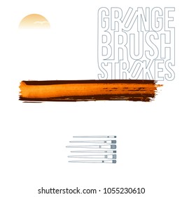 Orange brush stroke and texture. Grunge vector abstract hand - painted element. Underline and border design.