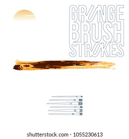 Orange brush stroke and texture. Grunge vector abstract hand - painted element. Underline and border design.