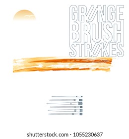 Orange brush stroke and texture. Grunge vector abstract hand - painted element. Underline and border design.