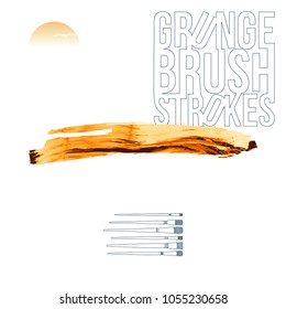 Orange brush stroke and texture. Grunge vector abstract hand - painted element. Underline and border design.