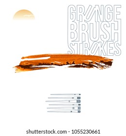 Orange brush stroke and texture. Grunge vector abstract hand - painted element. Underline and border design.