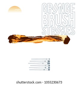 Orange brush stroke and texture. Grunge vector abstract hand - painted element. Underline and border design.