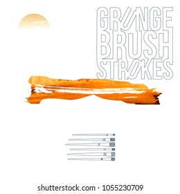 Orange brush stroke and texture. Grunge vector abstract hand - painted element. Underline and border design.