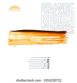Orange brush stroke and texture. Grunge vector abstract hand - painted element. Underline and border design.