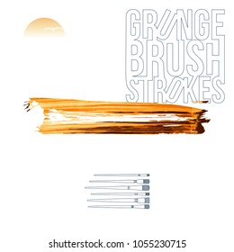 Orange brush stroke and texture. Grunge vector abstract hand - painted element. Underline and border design.