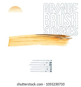 Orange brush stroke and texture. Grunge vector abstract hand - painted element. Underline and border design.