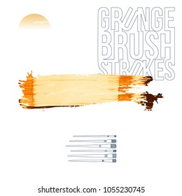 Orange brush stroke and texture. Grunge vector abstract hand - painted element. Underline and border design.