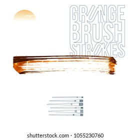 Orange brush stroke and texture. Grunge vector abstract hand - painted element. Underline and border design.