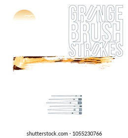 Orange brush stroke and texture. Grunge vector abstract hand - painted element. Underline and border design.