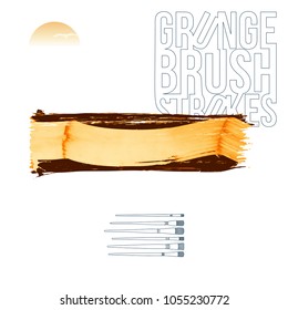 Orange brush stroke and texture. Grunge vector abstract hand - painted element. Underline and border design.