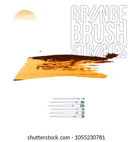Orange brush stroke and texture. Grunge vector abstract hand - painted element. Underline and border design.
