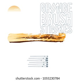 Orange brush stroke and texture. Grunge vector abstract hand - painted element. Underline and border design.