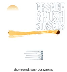 Orange brush stroke and texture. Grunge vector abstract hand - painted element. Underline and border design.