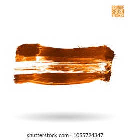Orange brush stroke and texture. Grunge vector abstract hand - painted element. Underline and border design.
