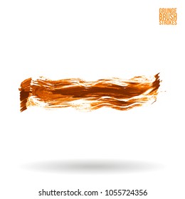 Orange brush stroke and texture. Grunge vector abstract hand - painted element. Underline and border design.