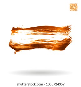 Orange brush stroke and texture. Grunge vector abstract hand - painted element. Underline and border design.