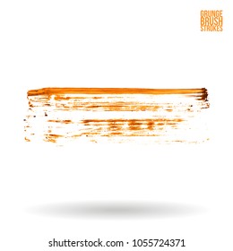 Orange brush stroke and texture. Grunge vector abstract hand - painted element. Underline and border design.