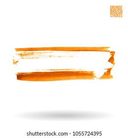 Orange brush stroke and texture. Grunge vector abstract hand - painted element. Underline and border design.