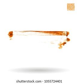 Orange brush stroke and texture. Grunge vector abstract hand - painted element. Underline and border design.