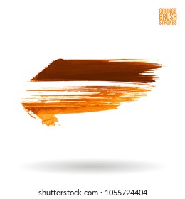 Orange brush stroke and texture. Grunge vector abstract hand - painted element. Underline and border design.