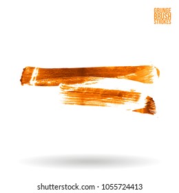 Orange brush stroke and texture. Grunge vector abstract hand - painted element. Underline and border design.