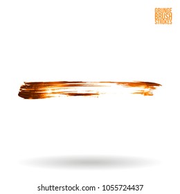 Orange brush stroke and texture. Grunge vector abstract hand - painted element. Underline and border design.