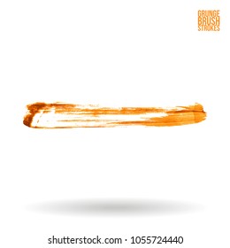 Orange brush stroke and texture. Grunge vector abstract hand - painted element. Underline and border design.