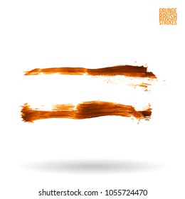 Orange brush stroke and texture. Grunge vector abstract hand - painted element. Underline and border design.
