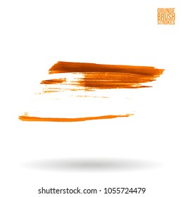 Orange brush stroke and texture. Grunge vector abstract hand - painted element. Underline and border design.