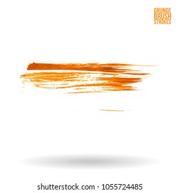 Orange brush stroke and texture. Grunge vector abstract hand - painted element. Underline and border design.
