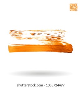 Orange brush stroke and texture. Grunge vector abstract hand - painted element. Underline and border design.