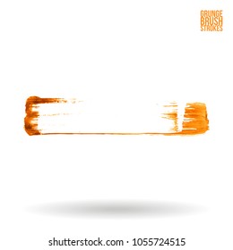 Orange brush stroke and texture. Grunge vector abstract hand - painted element. Underline and border design.