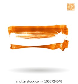 Orange brush stroke and texture. Grunge vector abstract hand - painted element. Underline and border design.