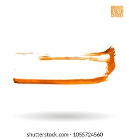 Orange brush stroke and texture. Grunge vector abstract hand - painted element. Underline and border design.
