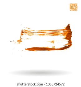 Orange brush stroke and texture. Grunge vector abstract hand - painted element. Underline and border design.
