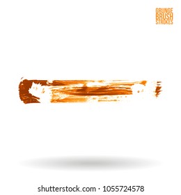 Orange brush stroke and texture. Grunge vector abstract hand - painted element. Underline and border design.