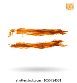 Orange brush stroke and texture. Grunge vector abstract hand - painted element. Underline and border design.