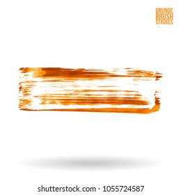 Orange brush stroke and texture. Grunge vector abstract hand - painted element. Underline and border design.